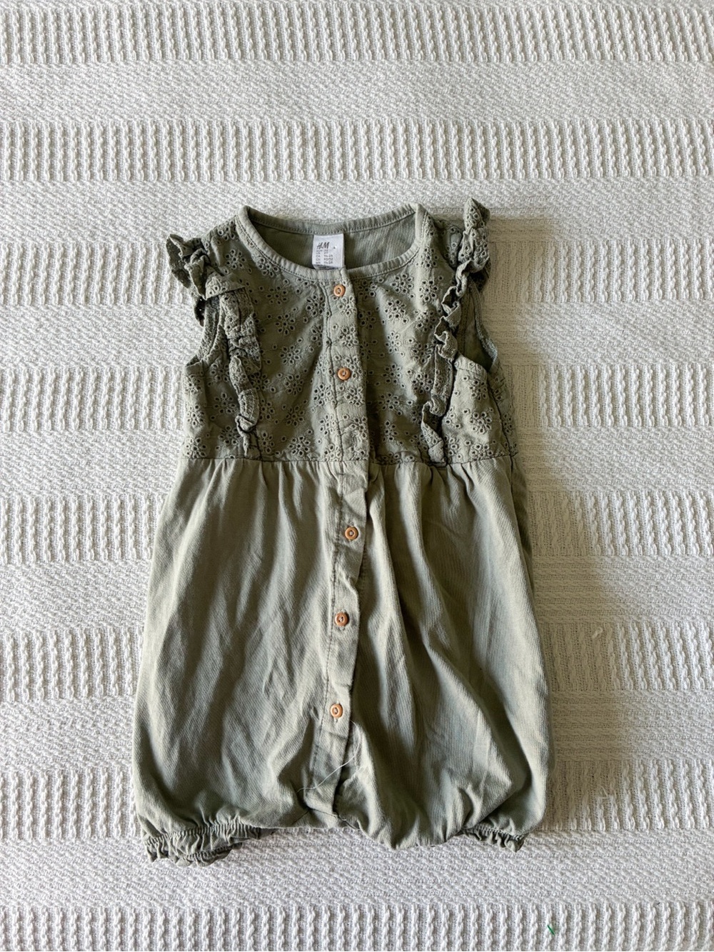 H&M Olive Eyelet Ruffle Baby Romper